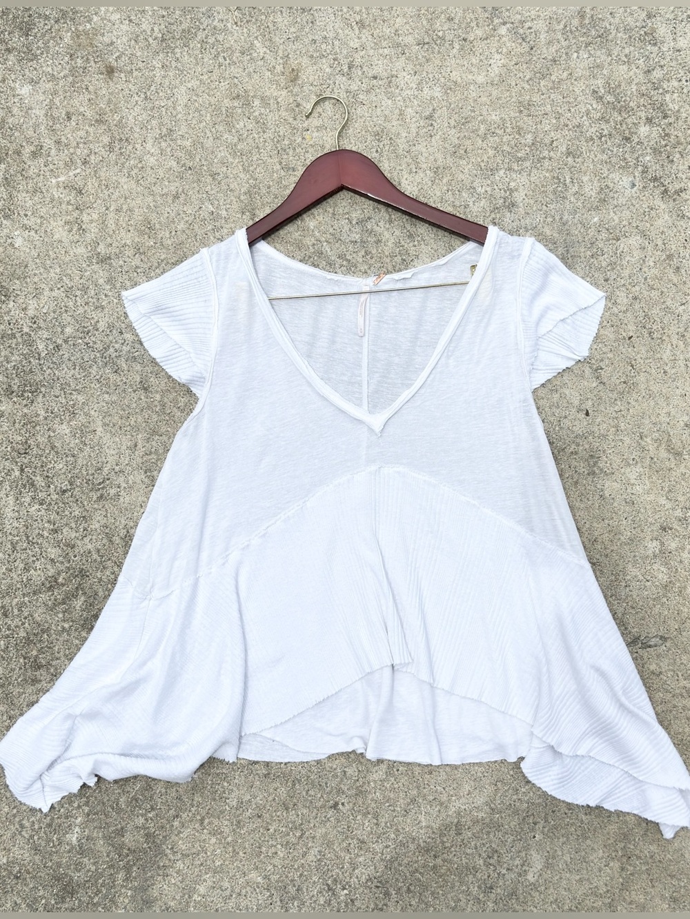 Free People White V-Neck Flutter Sleeve Top, Medium